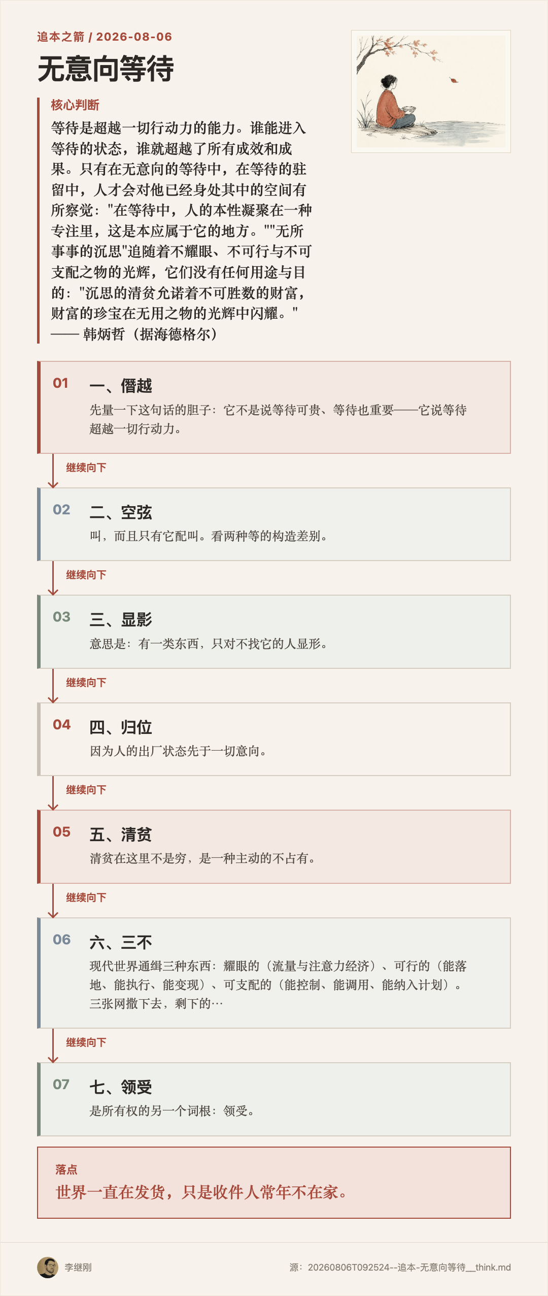 人抱空碗坐在静水边,不看任何目的地