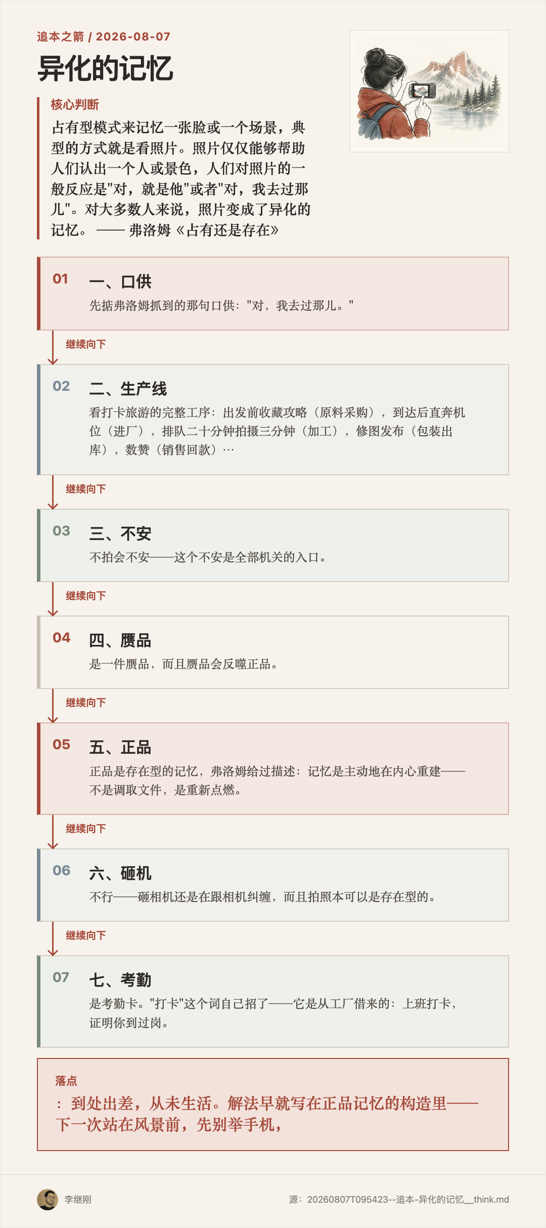 游客盯着相机里的风景,真实山林在身后被忽略