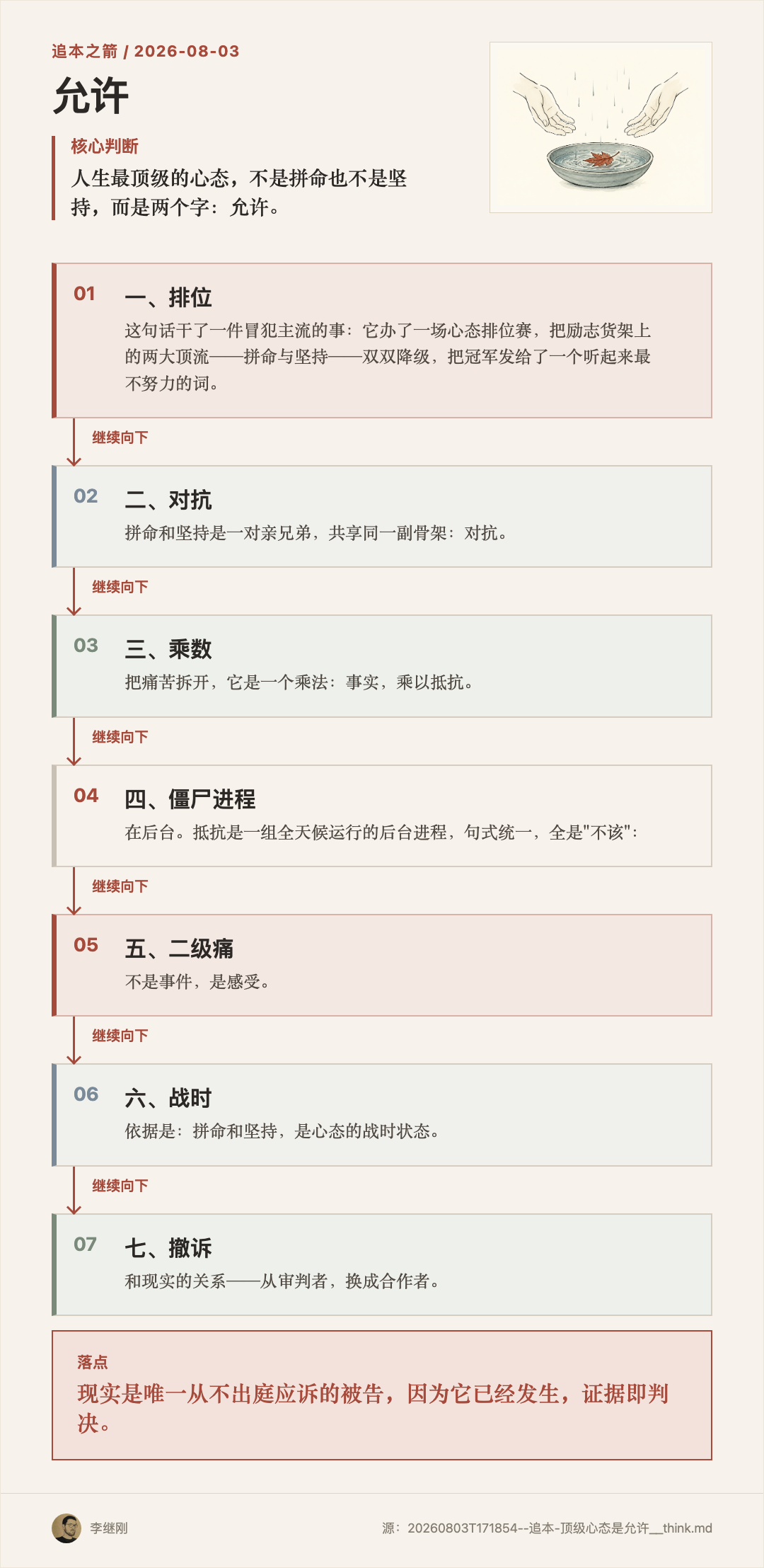 两只放松的手不再抓住落下的叶子