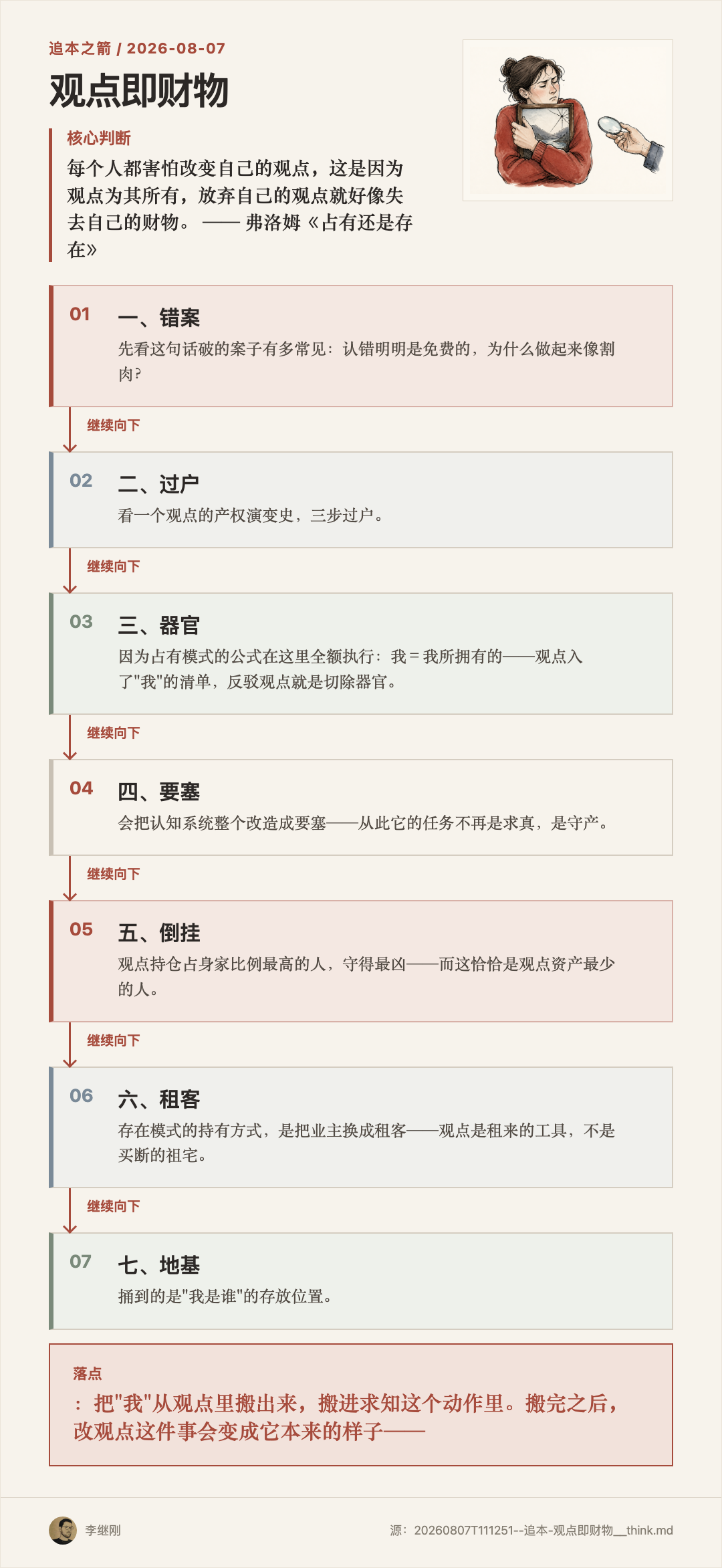 人抱住有裂缝的观点镜框，不肯接新镜片